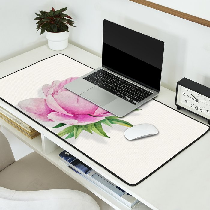 Peony flower painted in watercolor Desk Mat Gallery Image 2