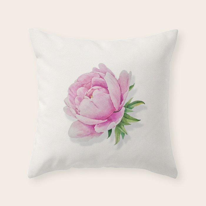 Peony flower painted in watercolor Throw Pillow Gallery Image 1