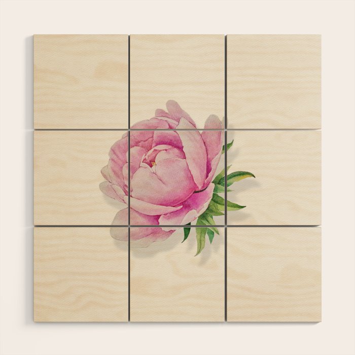 Peony flower painted in watercolor Wood Wall Art Gallery Image 1