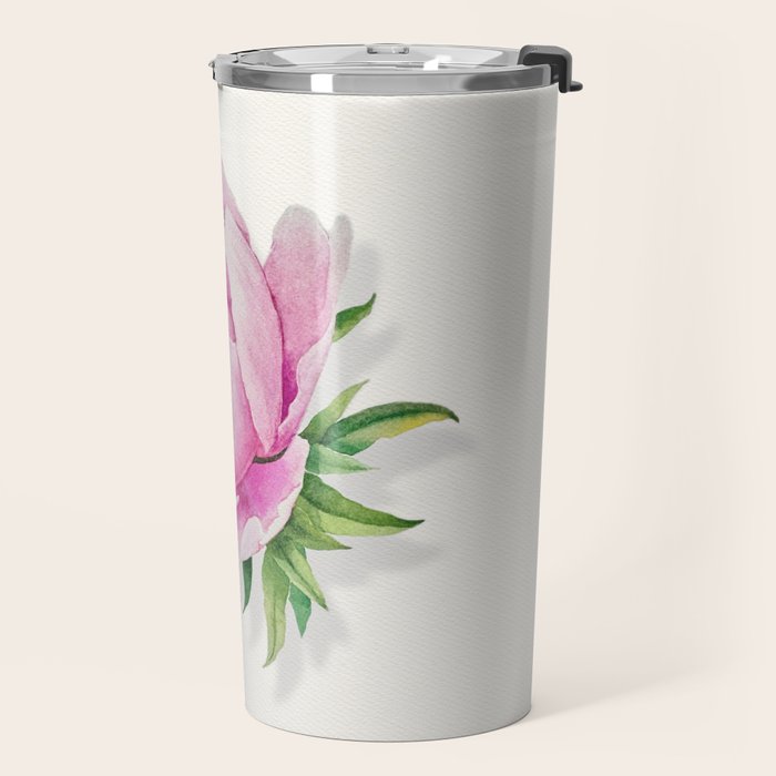 Peony flower painted in watercolor Travel Mug Gallery Image 2
