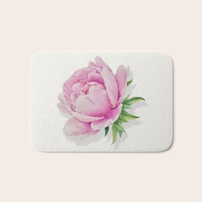 Peony flower painted in watercolor Bath Mat Gallery Image 1