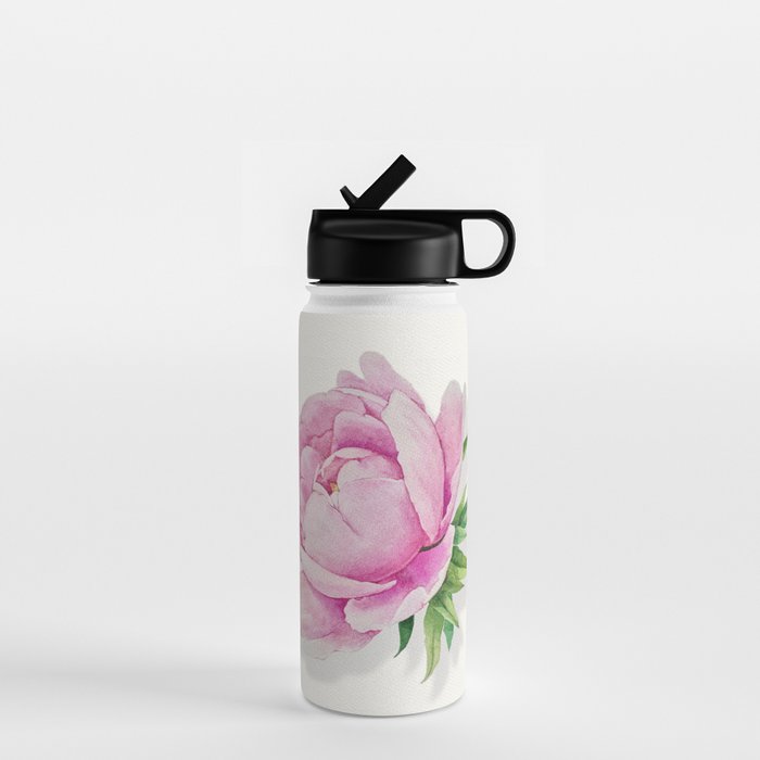Peony flower painted in watercolor Water Bottle Gallery Image 1
