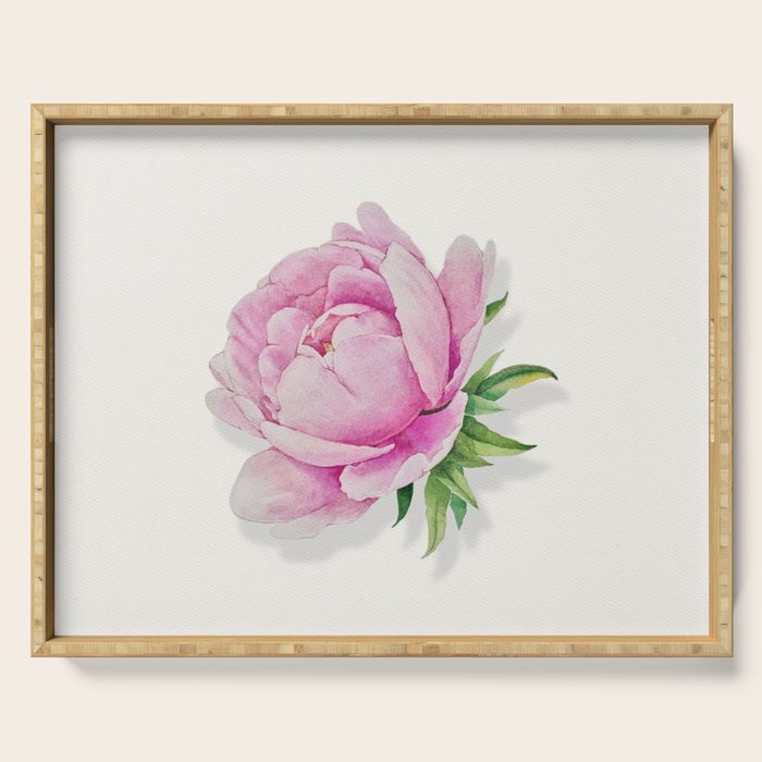 Peony flower painted in watercolor Serving Tray Gallery Image 1