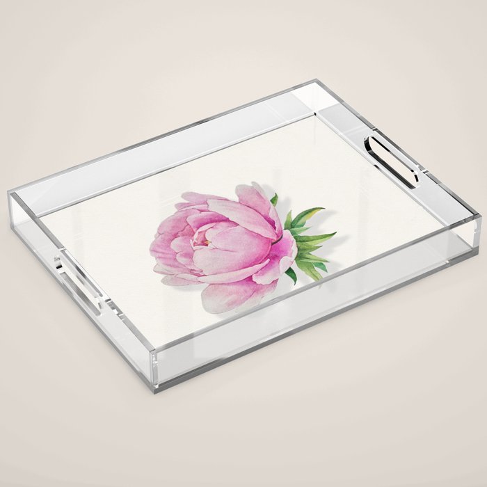 Peony flower painted in watercolor Acrylic Tray Gallery Image 1