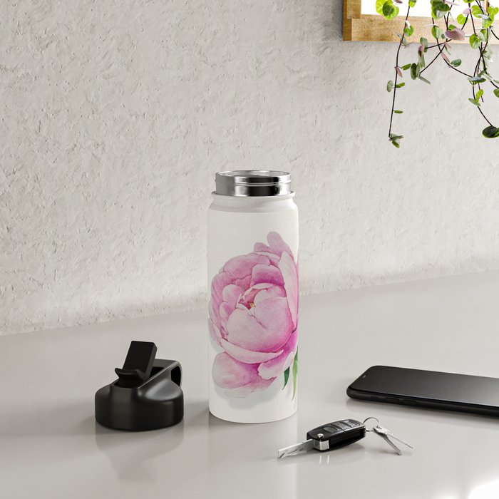 Peony flower painted in watercolor Water Bottle Gallery Image 4