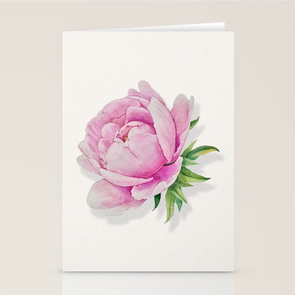 Peony flower painted in watercolor Stationery Card Gallery Image 1