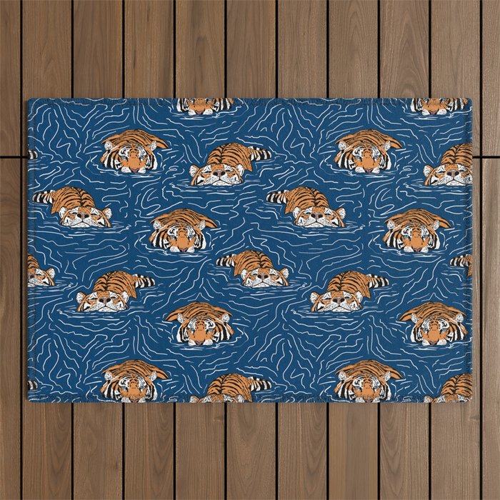 Tigers in the water Outdoor Rug Gallery Image 1