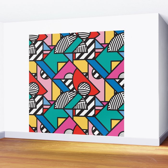 Colorful Memphis Milano Modern Geometric Shapes - 80s 90s retro electroclash pop art Aztec Wall Mural Gallery Image 2