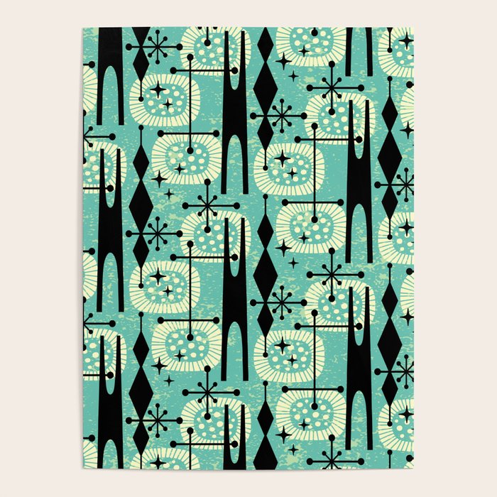 Retro 1950s Style Mid Century Modern 771 Mid Mod Turquoise Poster Gallery Image 4