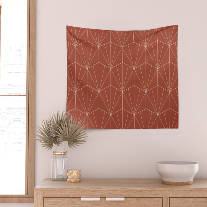 Gisela Geometric Line Art - Pomegranate Red Wall Tapestry Gallery Image 2