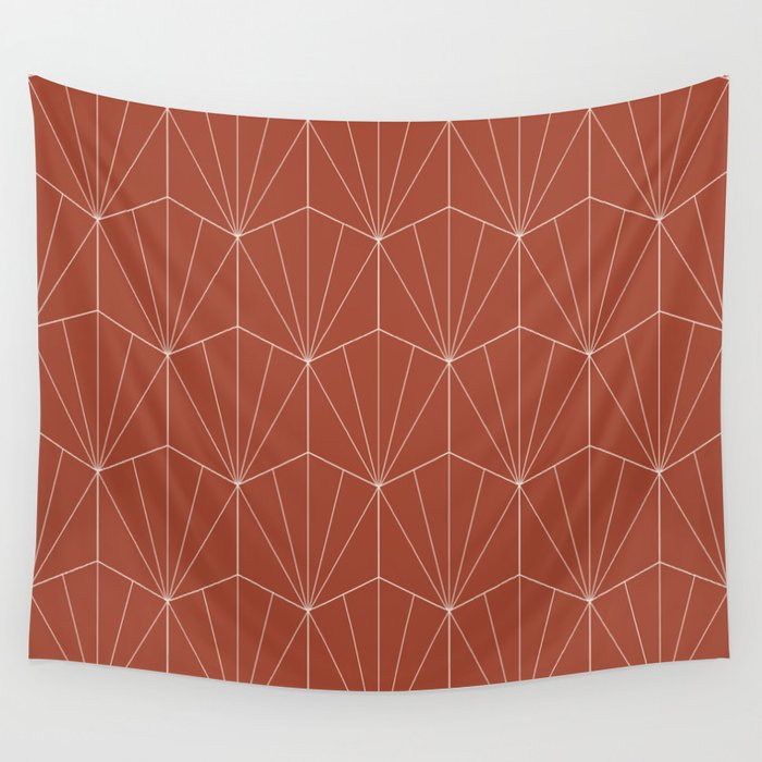 Gisela Geometric Line Art - Pomegranate Red Wall Tapestry Gallery Image 4