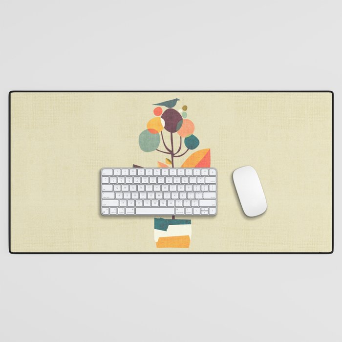 Potted plant with a bird Desk Mat Gallery Image 1