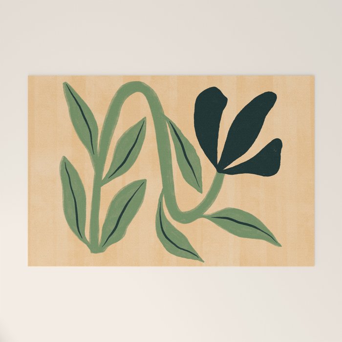 Painterly Abstract Black Flower Welcome Mat Gallery Image 1