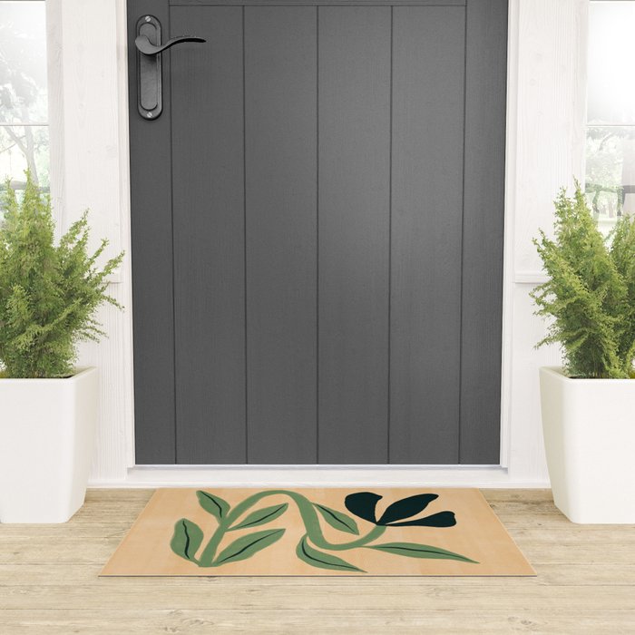 Painterly Abstract Black Flower Welcome Mat Gallery Image 3