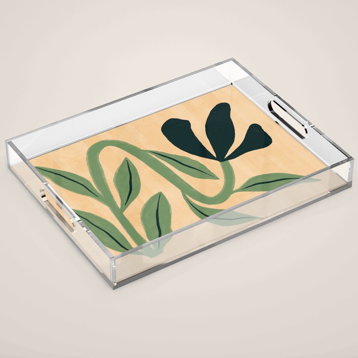Painterly Abstract Black Flower Acrylic Tray Gallery Image 1