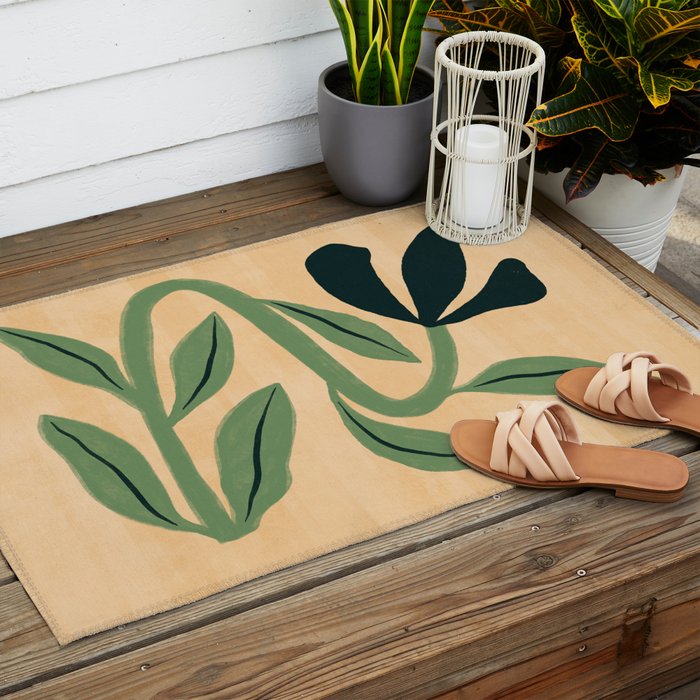 Painterly Abstract Black Flower Outdoor Rug Gallery Image 2