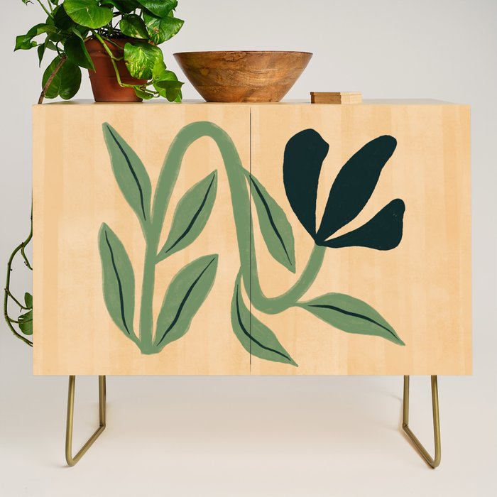 Painterly Abstract Black Flower Credenza Gallery Image 1