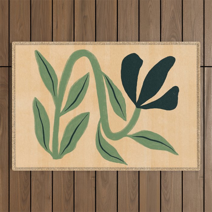 Painterly Abstract Black Flower Outdoor Rug Gallery Image 1