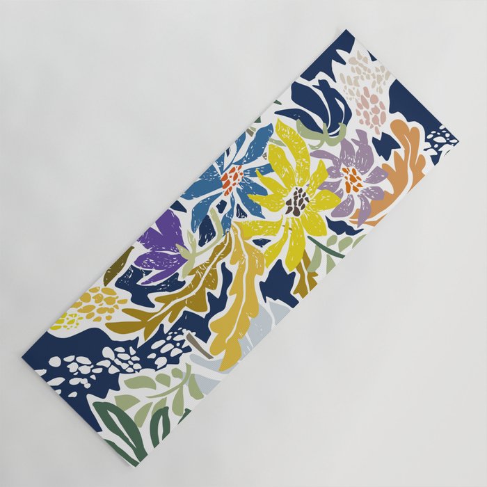 cosmopolitan flowers navy blue Yoga Mat Gallery Image 1
