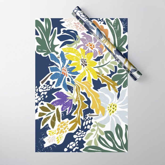 cosmopolitan flowers navy blue Wrapping Paper Gallery Image 1