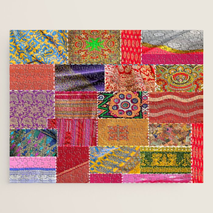 Boho Sari Patchwork Quilt Jigsaw Puzzle Gallery Image 1