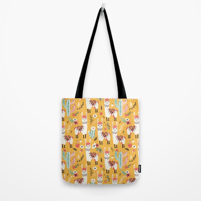 White Llama with flowers Tote Bag Gallery Image 2