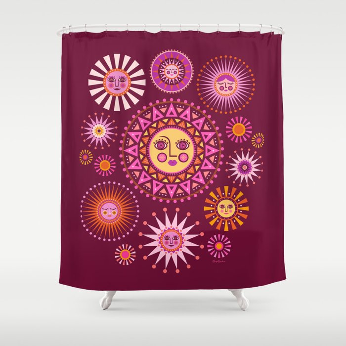 Retro Sun Faces - Pink and Magenta Shower Curtain Gallery Image 1