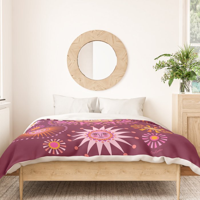 Retro Sun Faces - Pink and Magenta Duvet Cover Gallery Image 3