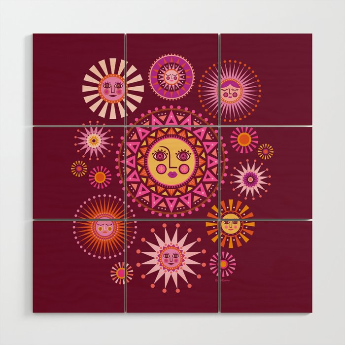 Retro Sun Faces - Pink and Magenta Wood Wall Art Gallery Image 1