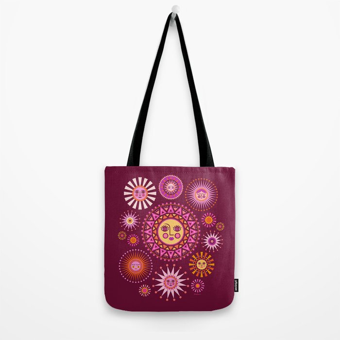 Retro Sun Faces - Pink and Magenta Tote Bag Gallery Image 2