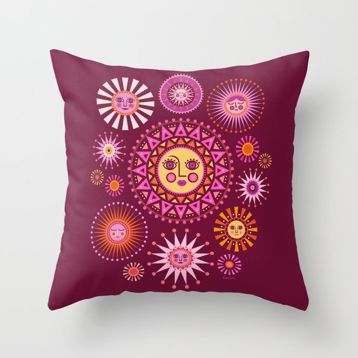 Retro Sun Faces - Pink and Magenta Throw Pillow Gallery Image 6