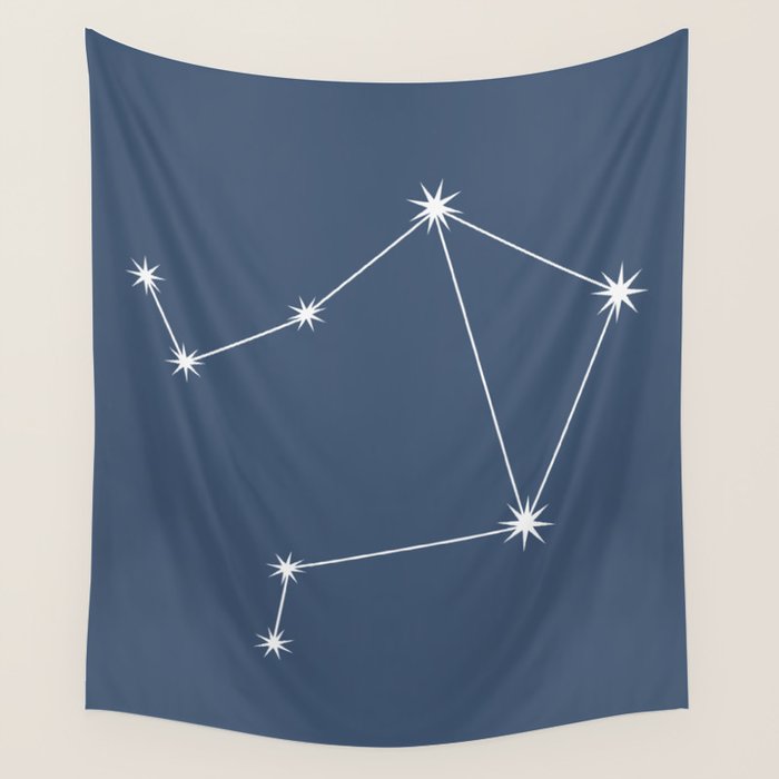 Libra Zodiac Star Constellation Line Art Neutral Blue Wall Tapestry Gallery Image 4