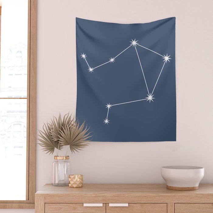 Libra Zodiac Star Constellation Line Art Neutral Blue Wall Tapestry Gallery Image 2