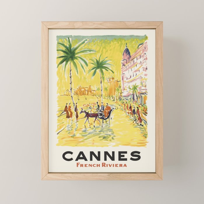 Cannes Vintage Travel Poster, 1950s Mini Art Print Gallery Image 1