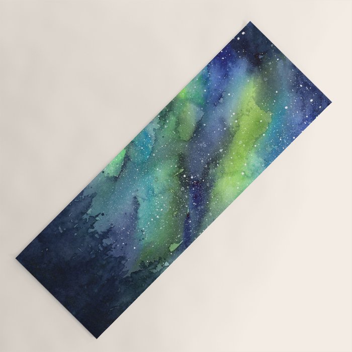 Galaxy Aurora Northern Lights Nebula Space Watercolor Yoga Mat Gallery Image 1