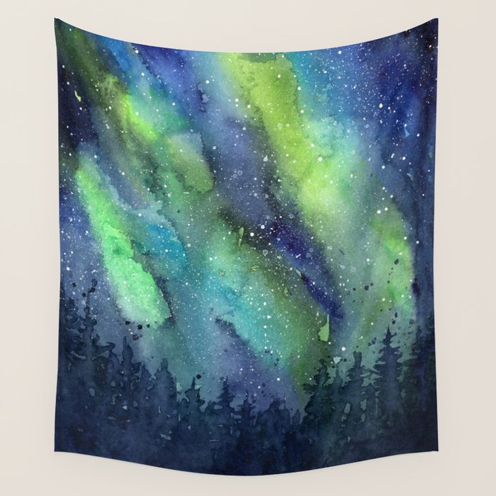 Galaxy Aurora Northern Lights Nebula Space Watercolor Wall Tapestry Gallery Image 4