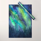 Galaxy Aurora Northern Lights Nebula Space Watercolor Wrapping Paper Gallery Image 1