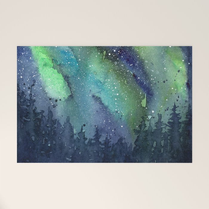 Galaxy Aurora Northern Lights Nebula Space Watercolor Welcome Mat Gallery Image 1