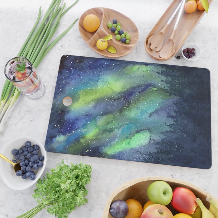 Galaxy Aurora Northern Lights Nebula Space Watercolor Cutting Board Gallery Image 2