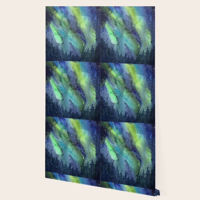 Galaxy Aurora Northern Lights Nebula Space Watercolor Wallpaper Gallery Image 2