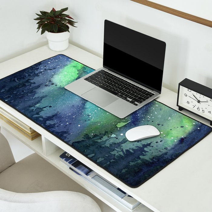 Galaxy Aurora Northern Lights Nebula Space Watercolor Desk Mat Gallery Image 2