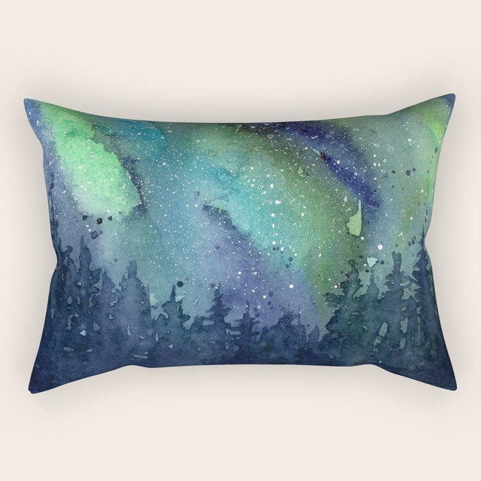 Galaxy Aurora Northern Lights Nebula Space Watercolor Rectangular Pillow Gallery Image 1