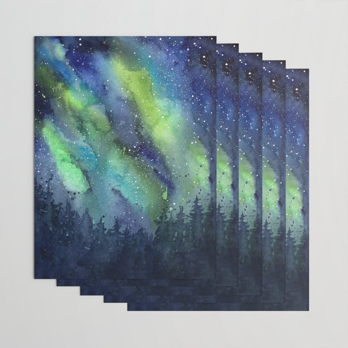Galaxy Aurora Northern Lights Nebula Space Watercolor Wrapping Paper Gallery Image 3