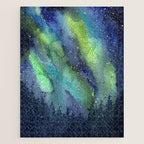 Galaxy Aurora Northern Lights Nebula Space Watercolor Jigsaw Puzzle Gallery Image 1