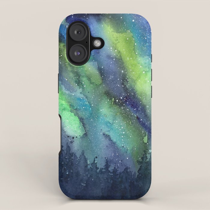 Galaxy Aurora Northern Lights Nebula Space Watercolor iPhone Case Gallery Image 1