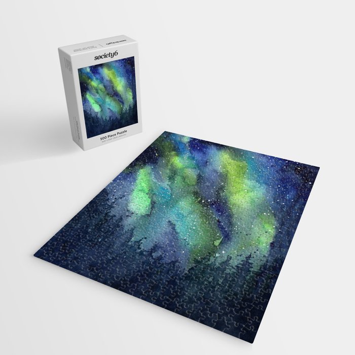 Galaxy Aurora Northern Lights Nebula Space Watercolor Jigsaw Puzzle Gallery Image 2