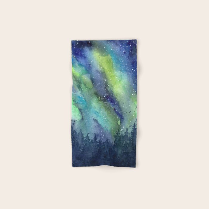 Galaxy Aurora Northern Lights Nebula Space Watercolor Bath Towel Gallery Image 1