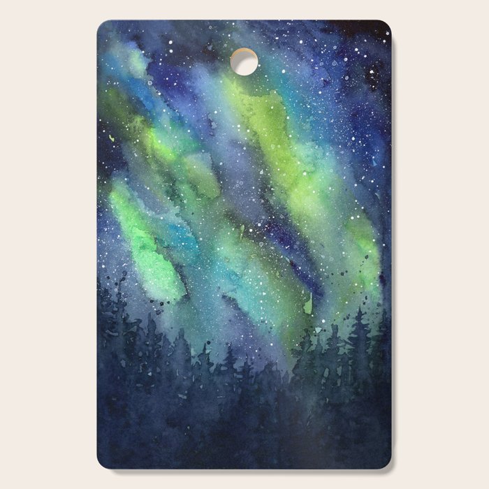 Galaxy Aurora Northern Lights Nebula Space Watercolor Cutting Board Gallery Image 1