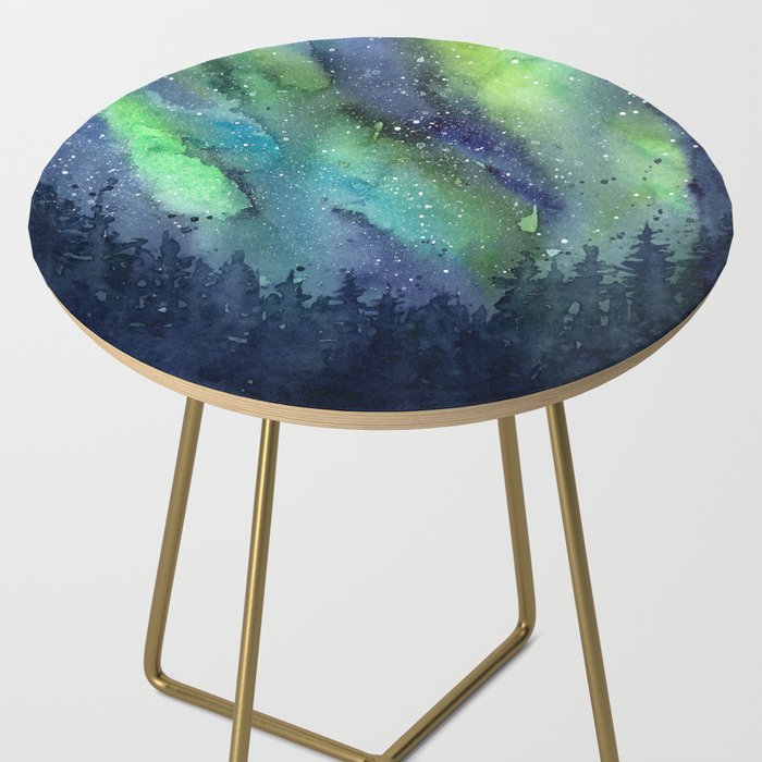 Galaxy Aurora Northern Lights Nebula Space Watercolor Side Table Gallery Image 2