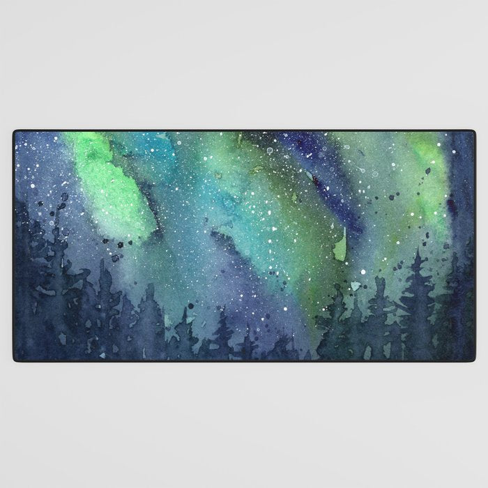 Galaxy Aurora Northern Lights Nebula Space Watercolor Desk Mat Gallery Image 3